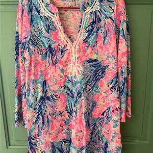 Lilly Pulitzer Tropical Pink & Blue Swim Cover-Up Tunic-NWOT